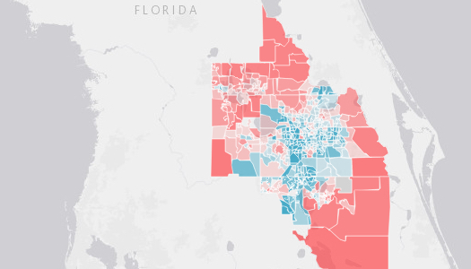 map of blue city core and red outlying areas